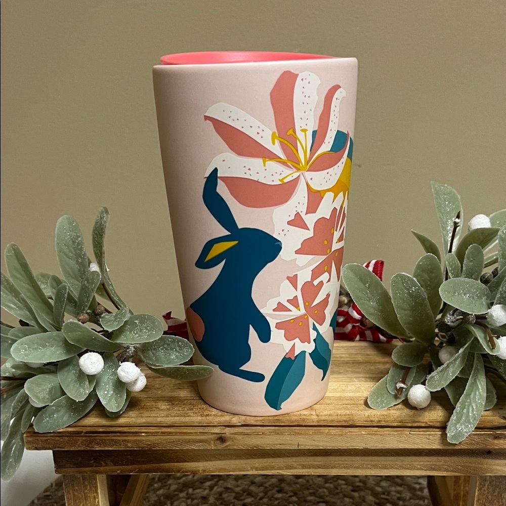 Starbucks 2020 Floral Bunny Ceramic Travel Mug in great condition